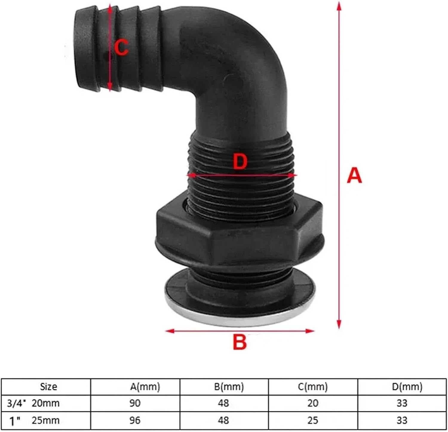 Thru Hull Fitting 3pcs Marine Boat Thru Hull Fitting Connector Plastic Drain Bilge Pump Plumbing for Hose Accessories For Boats(25mm)