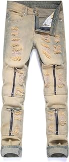 Men's Ripped Destroyed Straight Slim Fit Jeans Cargo Denim Pants Fashion Jean
