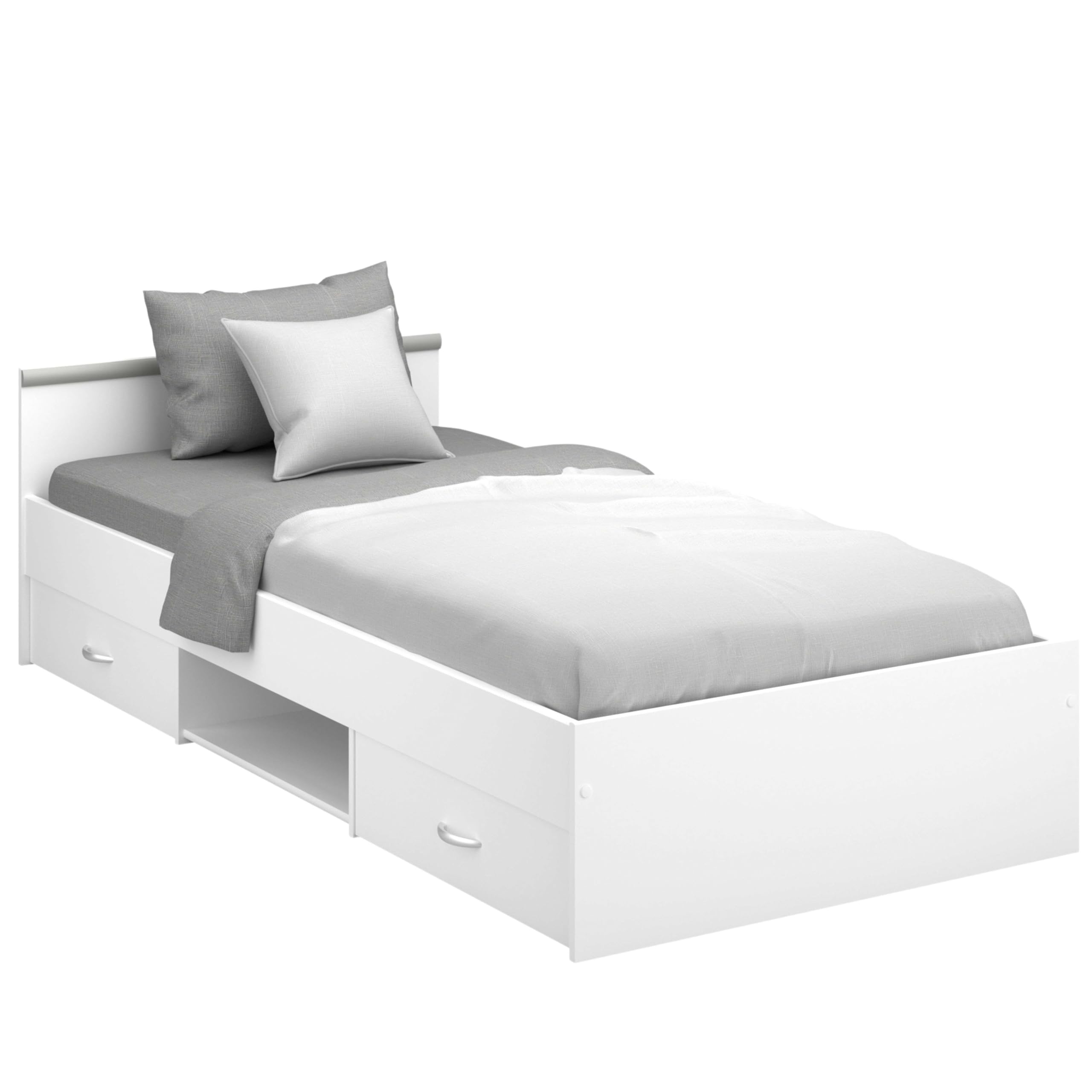 Miroytengo Cama Juvenil Village 2 Cajones 1 Hueco Blanco y Gris Dormitorio habitación Infantil 90x200 cm