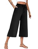 Capri Pants for Womens,Wide Leg Drawstring Lounge Casual with Pockets,Loose Comfy Workout Yoga Capris Evryday Wear