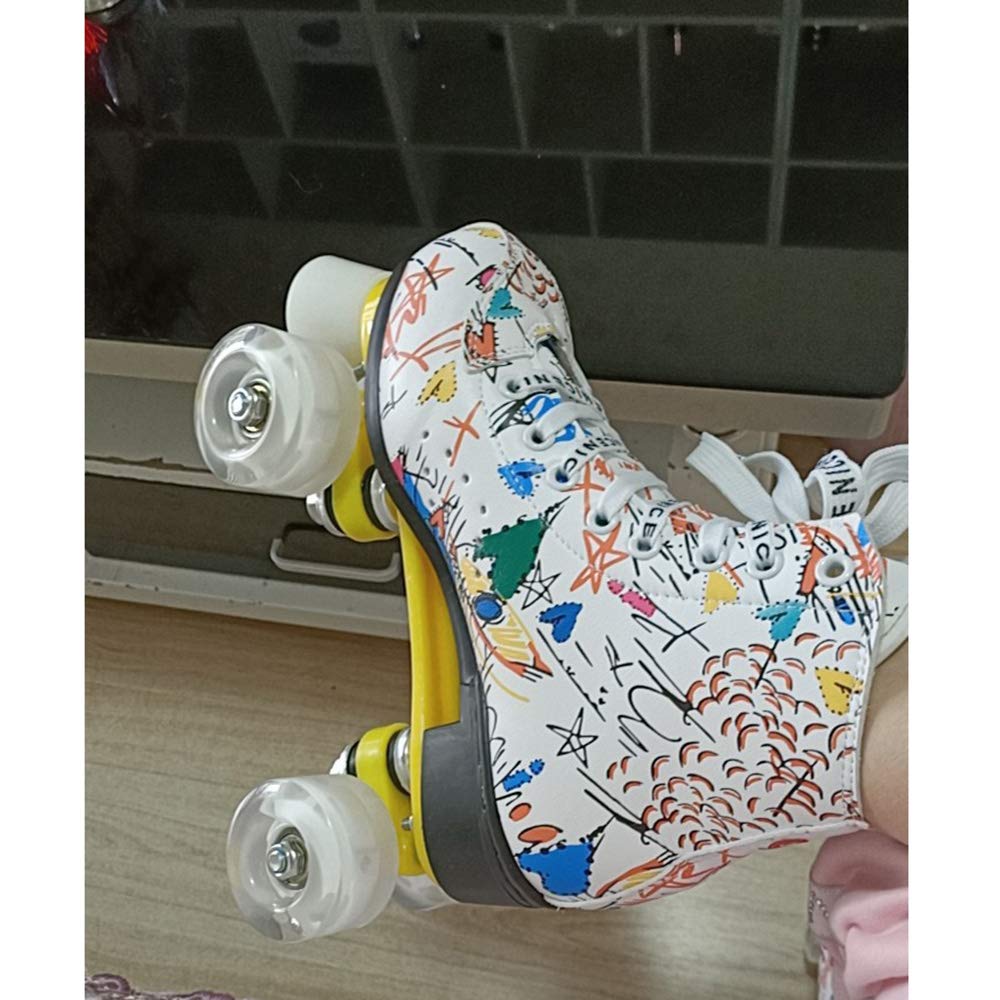 Rollers,Patins À roulettes Graffiti À Double Rangée,Aux Femmes/Filles/Hommes/Garçons/Enfants,Roller Skates Lumineux,Chaussures De Patinage De Vitesse,Blanc,Noir,Taille 30-45,White(LED),32