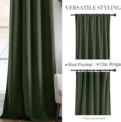Miniatura 4 de Lazzzy Cortinas opacas de terciopelo verde con aislamiento térmico de 84 pulgadas de largo, cortinas para dormitorio, sala de estar, tratamiento de