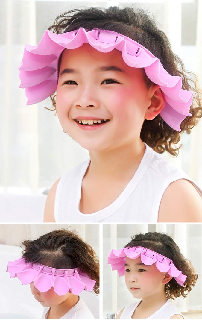 Baby Shower Cap Silicone Bathing Hat, Adjustable Shower Cap Kids, Infants Soft Protection Hat Safety Visor Cap Hat for Toddler Children (Pink, Small Size(0-8 Years old/14.5-19.7 Inches))