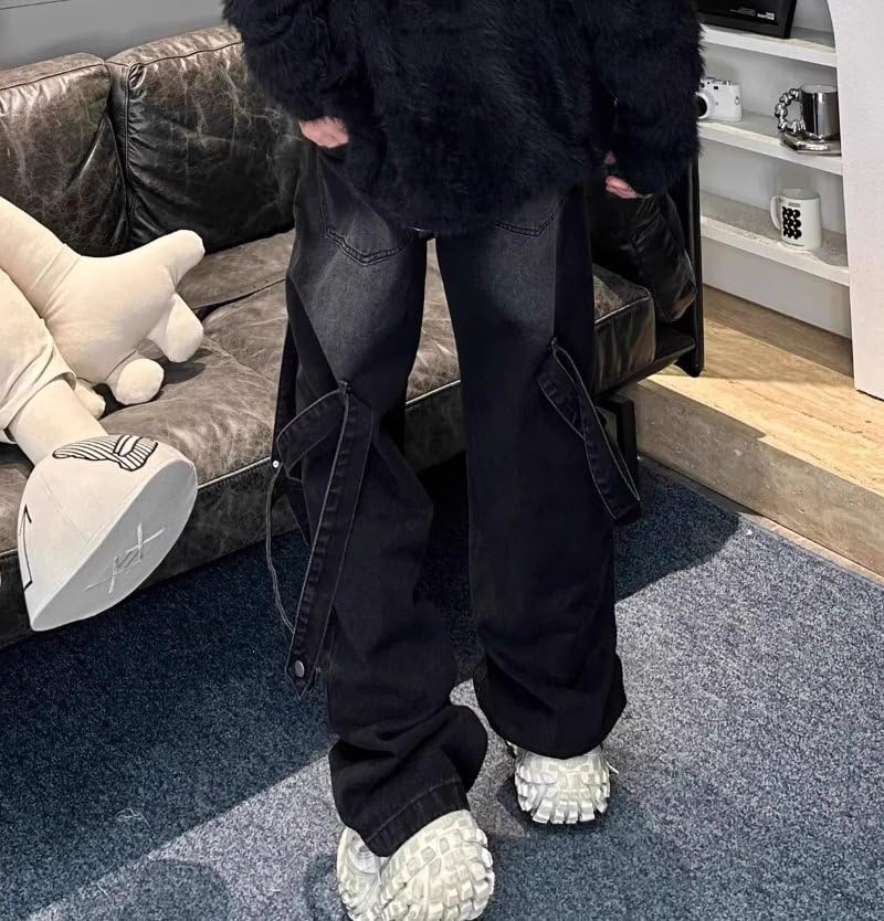 Y2K Vintage Patchwork Baggy Wide Leg Jeans – Washed Loose Fit Denim Streetwear Pants for Men Women, Retro Casual Style4