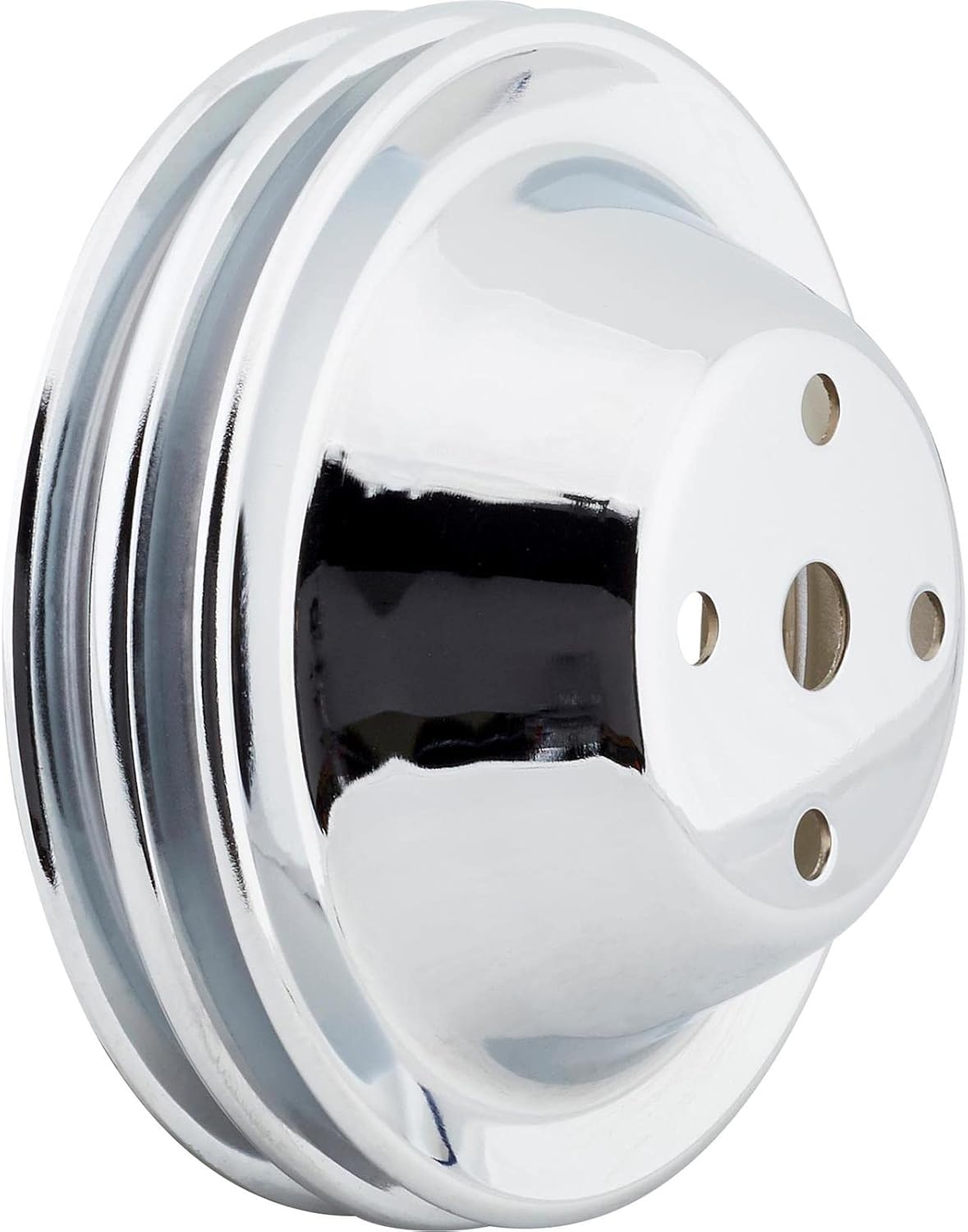 Speedway Motors Small Block Chevy Chrome Double-Groove Pulley Set for Long Water Pump, Lightweight Steel V-Belt Pulleys for 283-350 SBC Engines, Includes Water Pump & Crank Pulleys