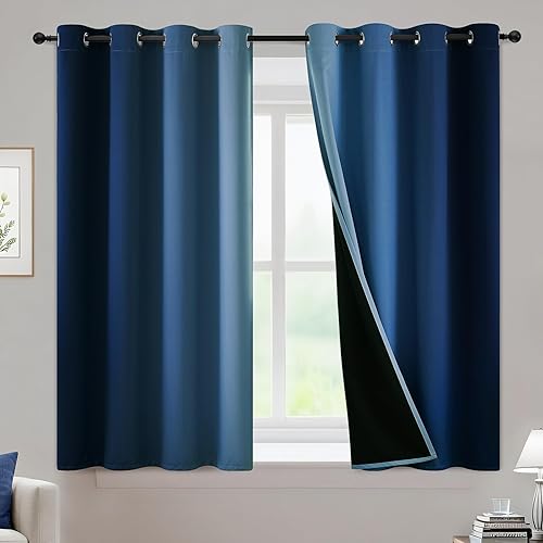 Miniatura 40 de Yakamok - Cortinas opacas 100% de 84 pulgadas de largo, cortinas azules para oscurecer la habitación, cortinas ombré para dormitorio, con ojales,