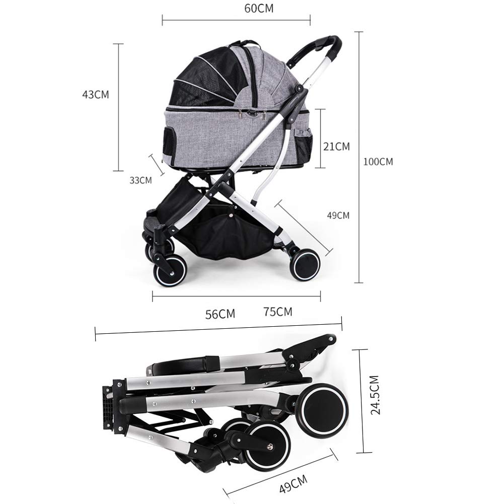 Cinque Passeggino, 4-Wheel Cat Passeggino, Jogger Cinque Passeggino, Gatto Cane Cage Passeggino, Pieghevole Cane Passeggino con Staccabile Vettore E Bagagli Carrello di Piccole E Medie Pet