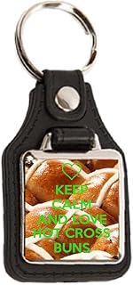 Keep Calm and Love Hot Cross Buns - Square Medallion Keyring