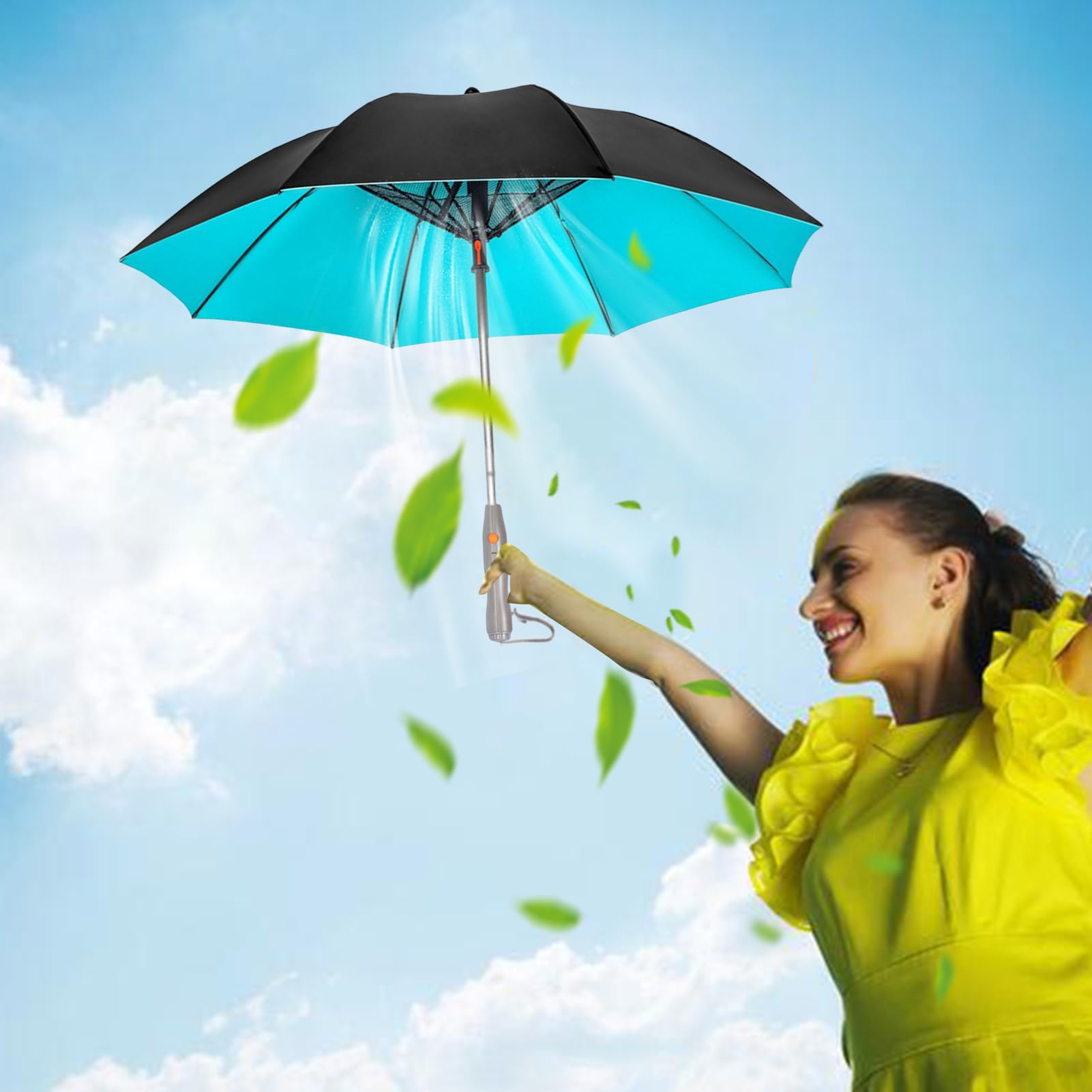 Paraguas con ventilador - Sombrilla con ventilador - Paraguas, spray de niebla, 2 niveles de viento, batería de 3000 mAh o modelo de batería, ideal para verano, al aire libre, viajes o días de playa