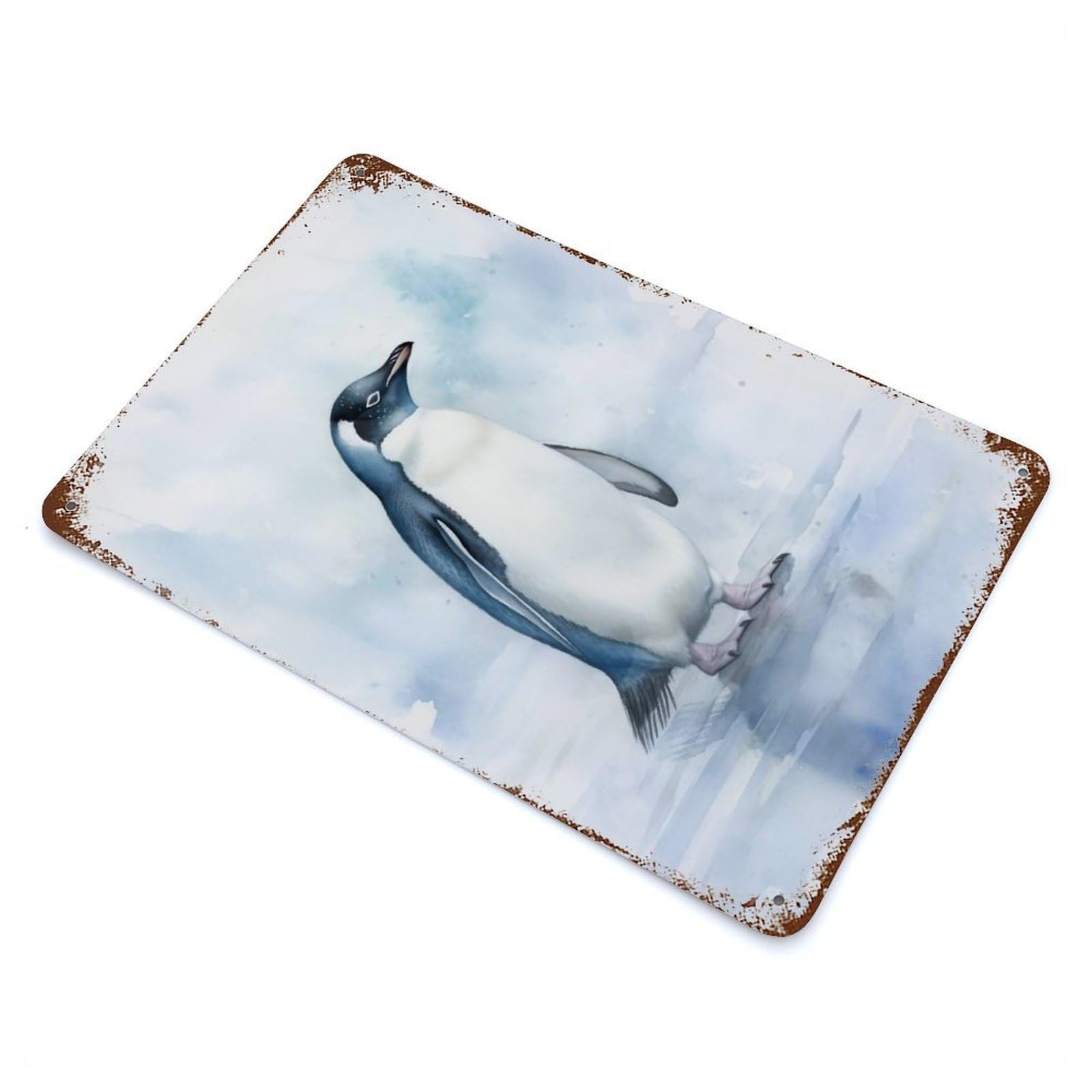 Garage Style Penguin Watercolor Vintage Rust Metal Sign 11.8"x7.9", Rustic Home Decor for Bar And Workshop