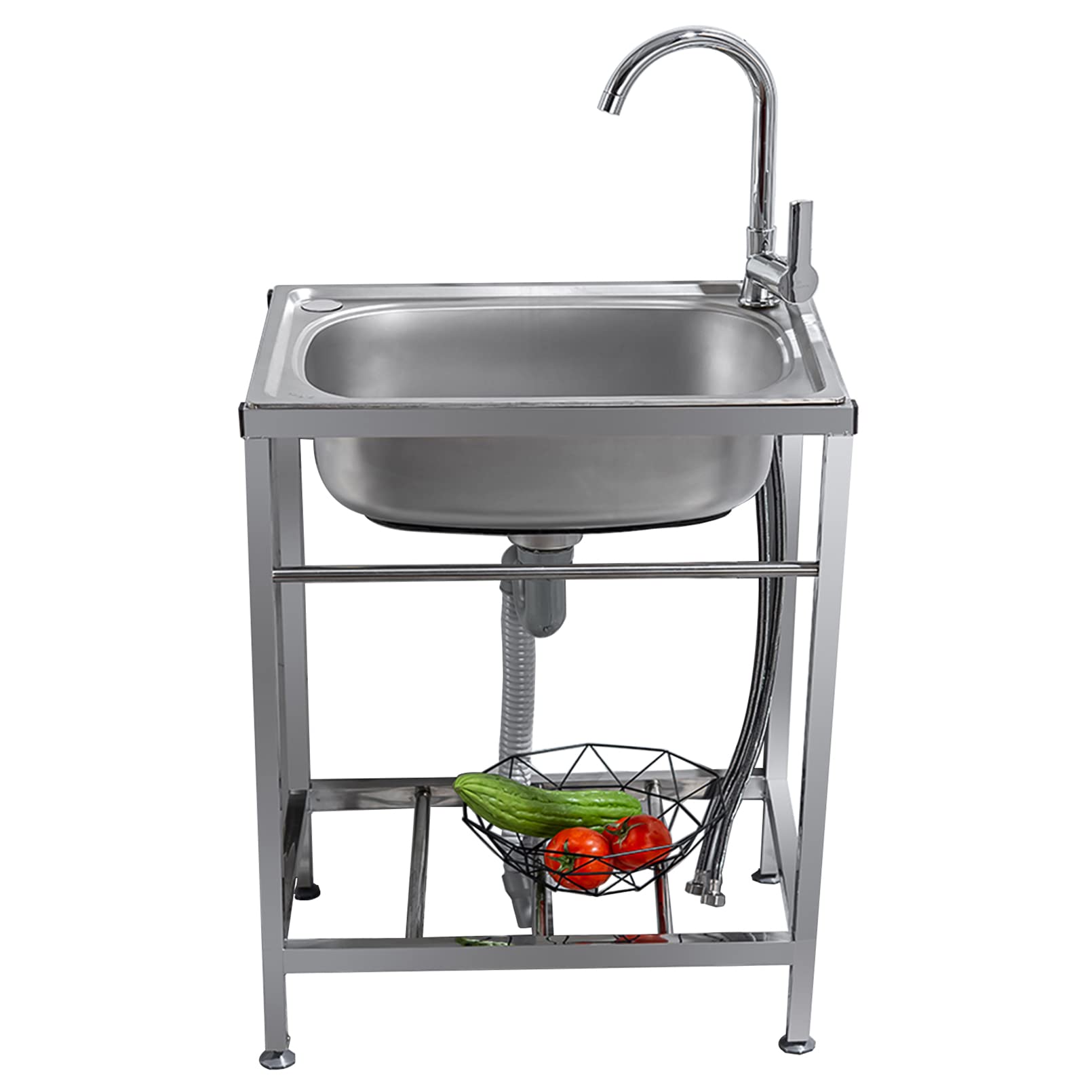 Évier en acier inoxydable 1 compartiment debout bac à linge cuisine et buanderie