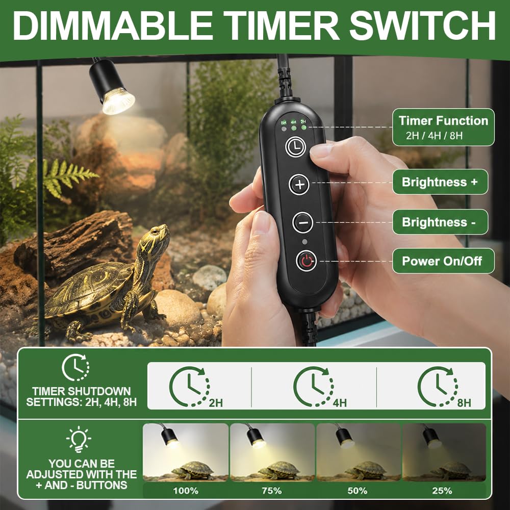 Lampa grzewcza żółwia, żółwia ziemnego, gady L-ampe terrarium z zaciskiem obrotowym 360°, odpowiednia 2 żarówki UVA UVB 50 W dla żółwi, jaszczurek, wężów, pająków i gadów