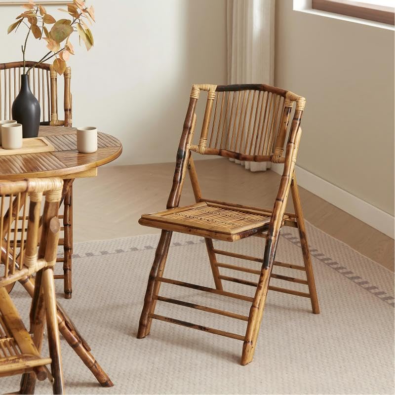 Thinkstar Vintage Bamboo Rattan Folding Dinging Chair -...