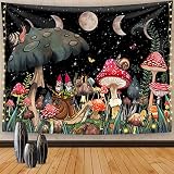 DUKUANGGT Trippy Mushroom Tapestry Moon and Stars Tapestry Tapestry for Bedroom Fantasy Plants and S