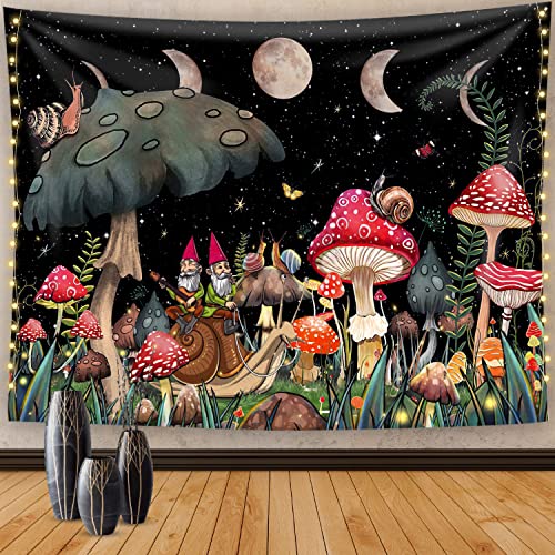 Dukuanggt Trippy Mushroom Tapestry Moon And Stars Tapestry Tapestry For Bedroom Fantasy Plants And Snail Tapestries Wall Tapestry For Room (Black Colorful, 51.2ʺ × 59.3ʺ) #TOP27