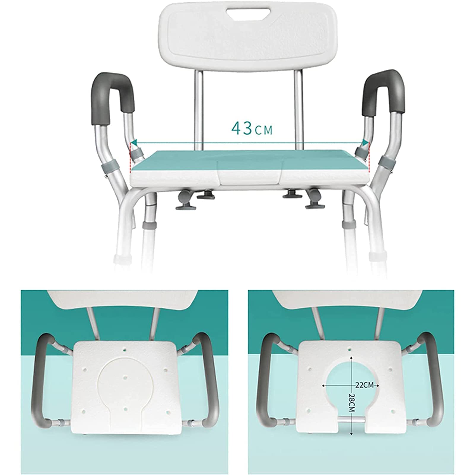 Sgabelli, sedie da Doccia per Anziani con braccioli e Schienale, ausili a Forma di U Altamente Regolabili, per Anziani, disabili, accessibili, per Doccia, Bagno, Sgabello Resistente, Sollevatore