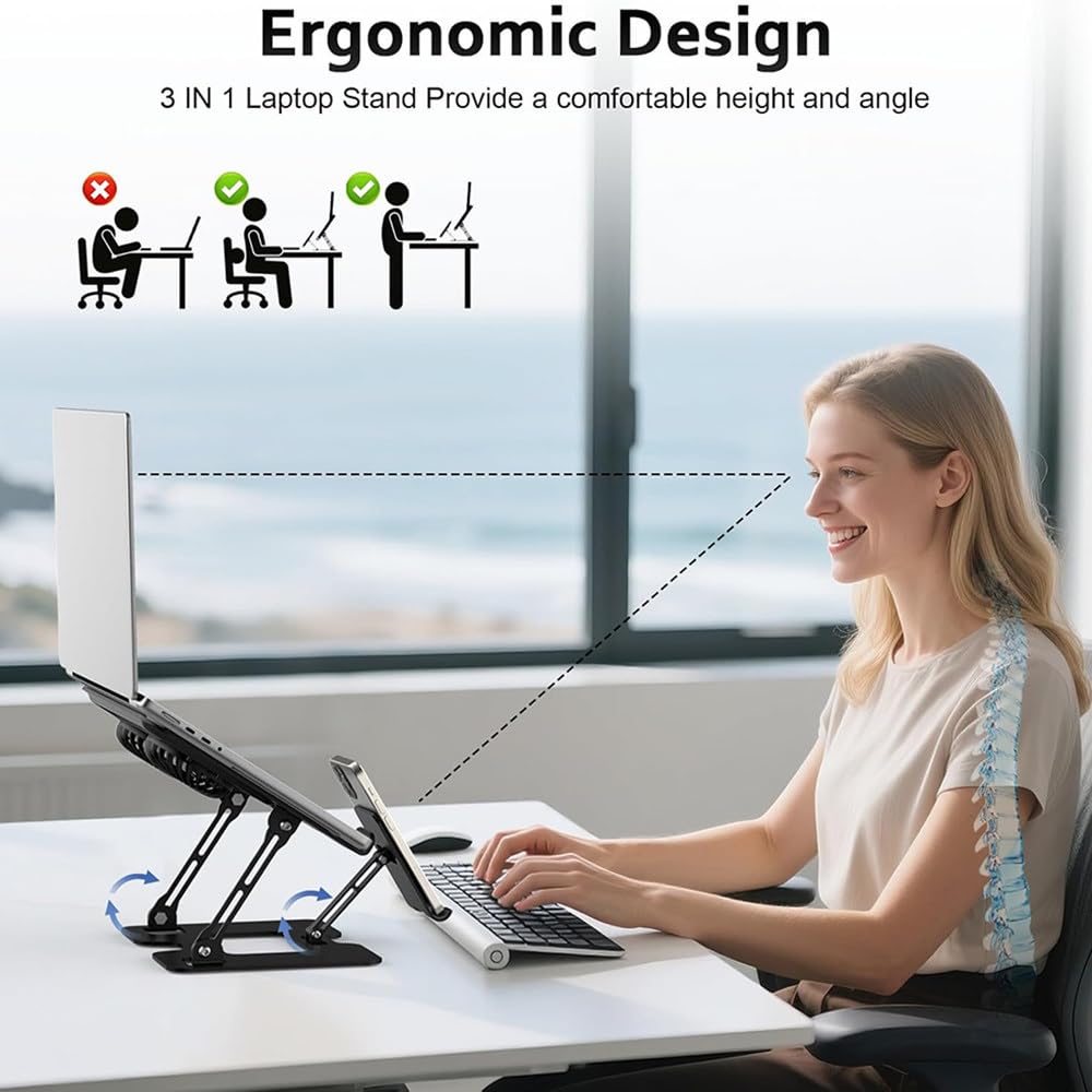 Regulowana Podstawka Chłodząca Do Laptopa,Chłodziarka Półprzewodnikowa,Do Laptopów O Przekątnej 10-17",Regulacja 180°,Rama Ze Stali Węglowej,Z Uchwytem Na Telefon,Udźwig 40Kg,Do Biura I Domu A