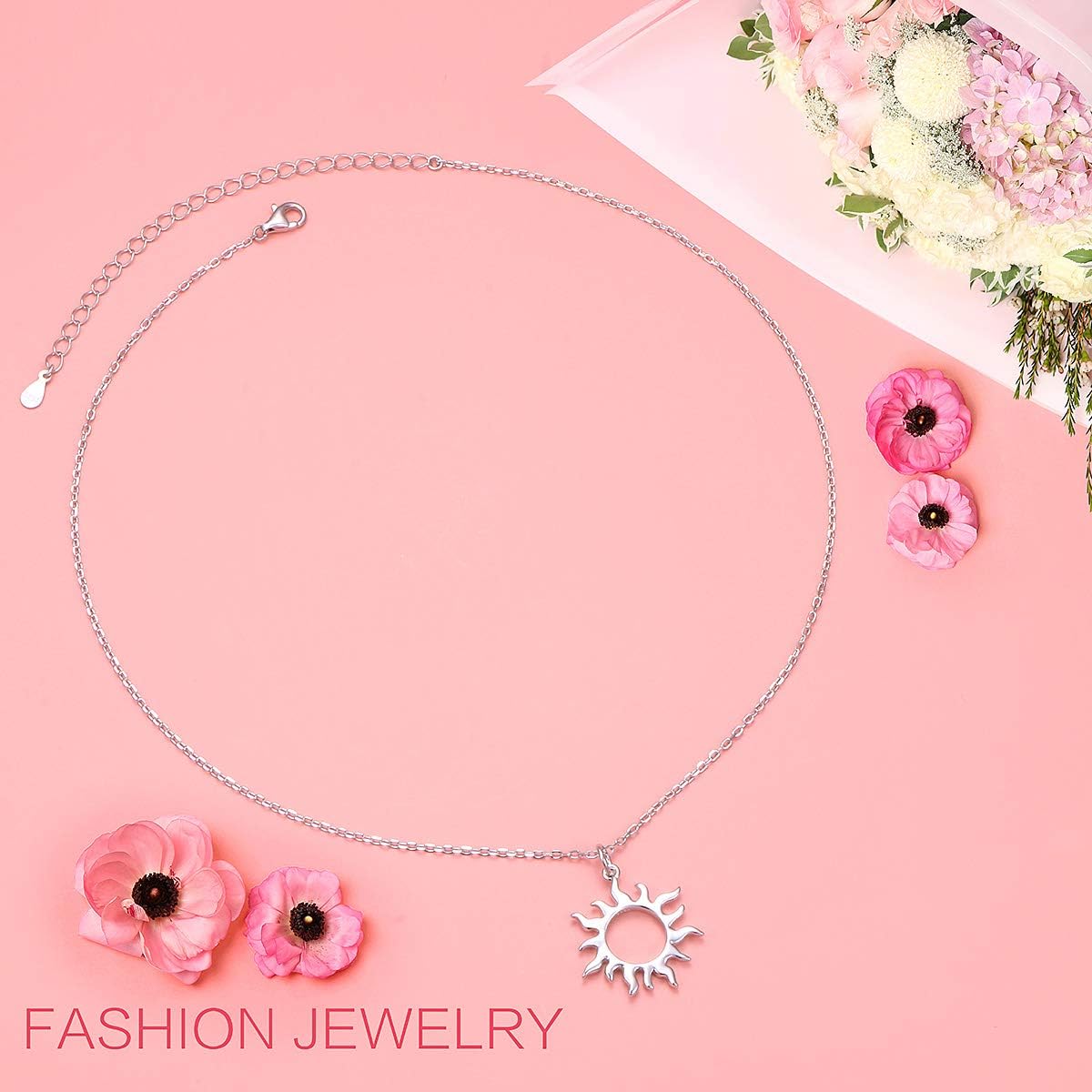 DAOCHONG S925 Sterling Silver Sun Sunlight Sunburst Choker Short Dainty Necklace Pendant for Women Jewelry - Image 3