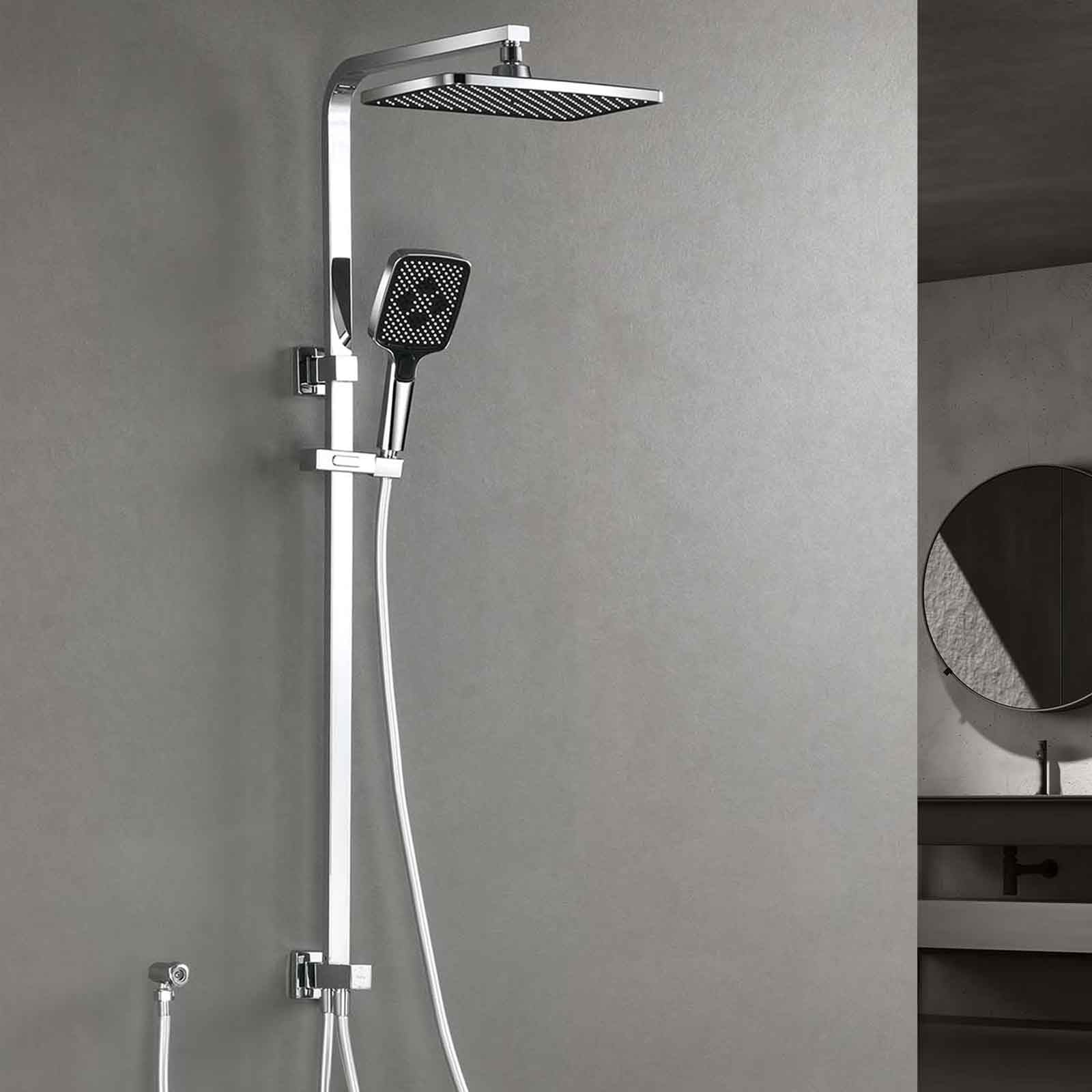 Sponsored Ad – SonTiy Rainfall Shower Set, Square Swivelling Riser Rail With Large Overhead & Handheld Shower, Brass Diverter, 3 Jet Types, 5-Year Warranty, Chrome