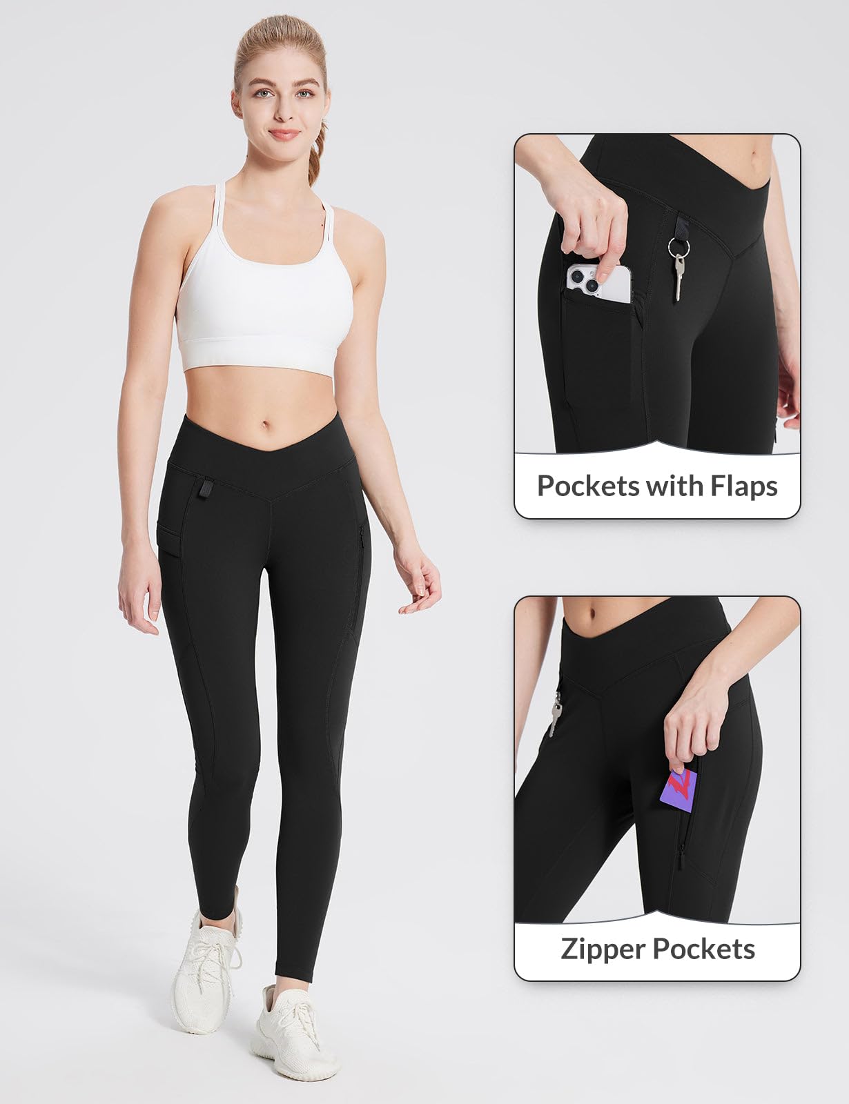 BALEAF Leggings Termici da Donna con Tasche Jeggings Pantaloni da Trekking Pantaloni Termici Invernali Leggings da Trekking Vita Alta Leggings idrorepellenti