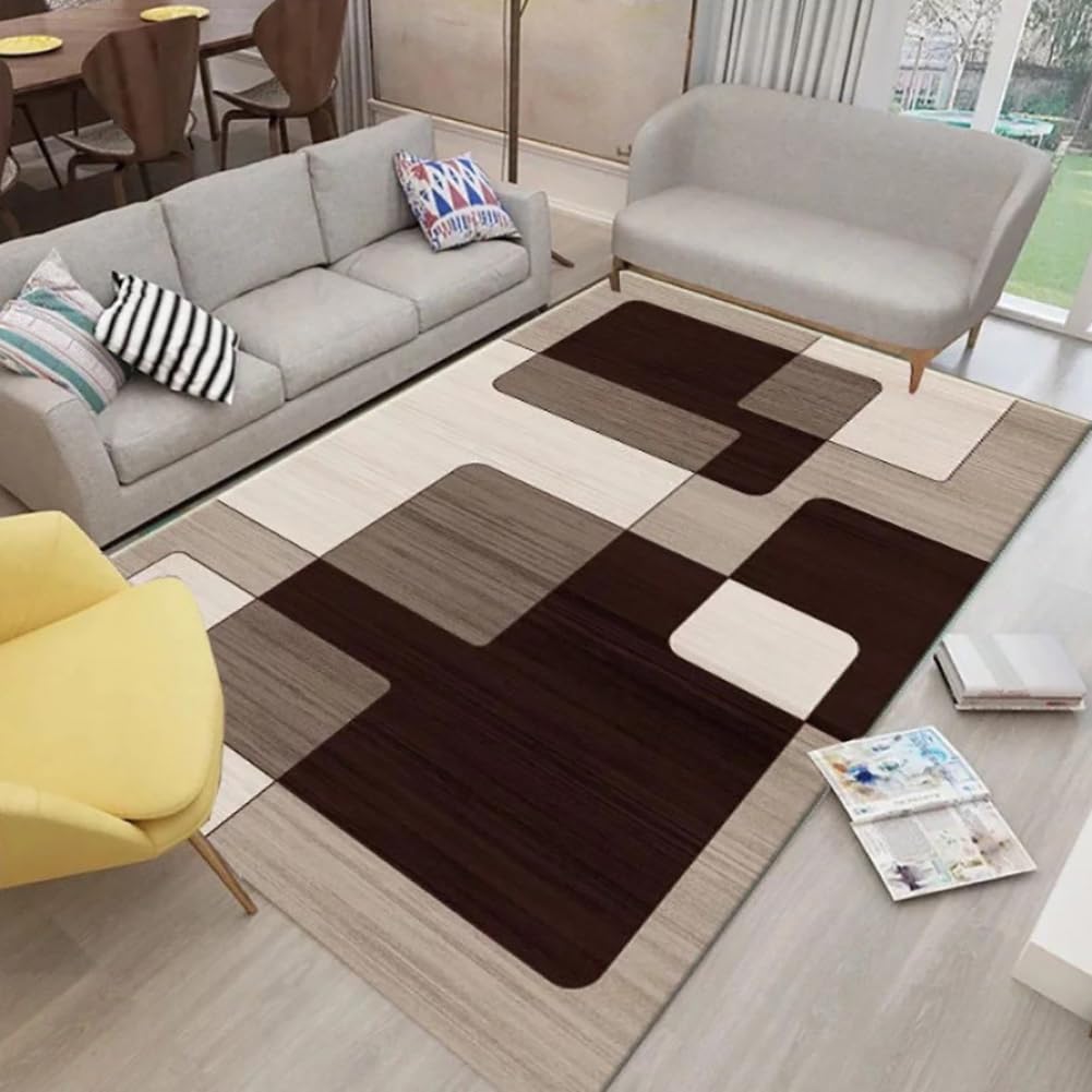Tapis géométrique marron 160x230 cm pour salon moderne et chaleureux