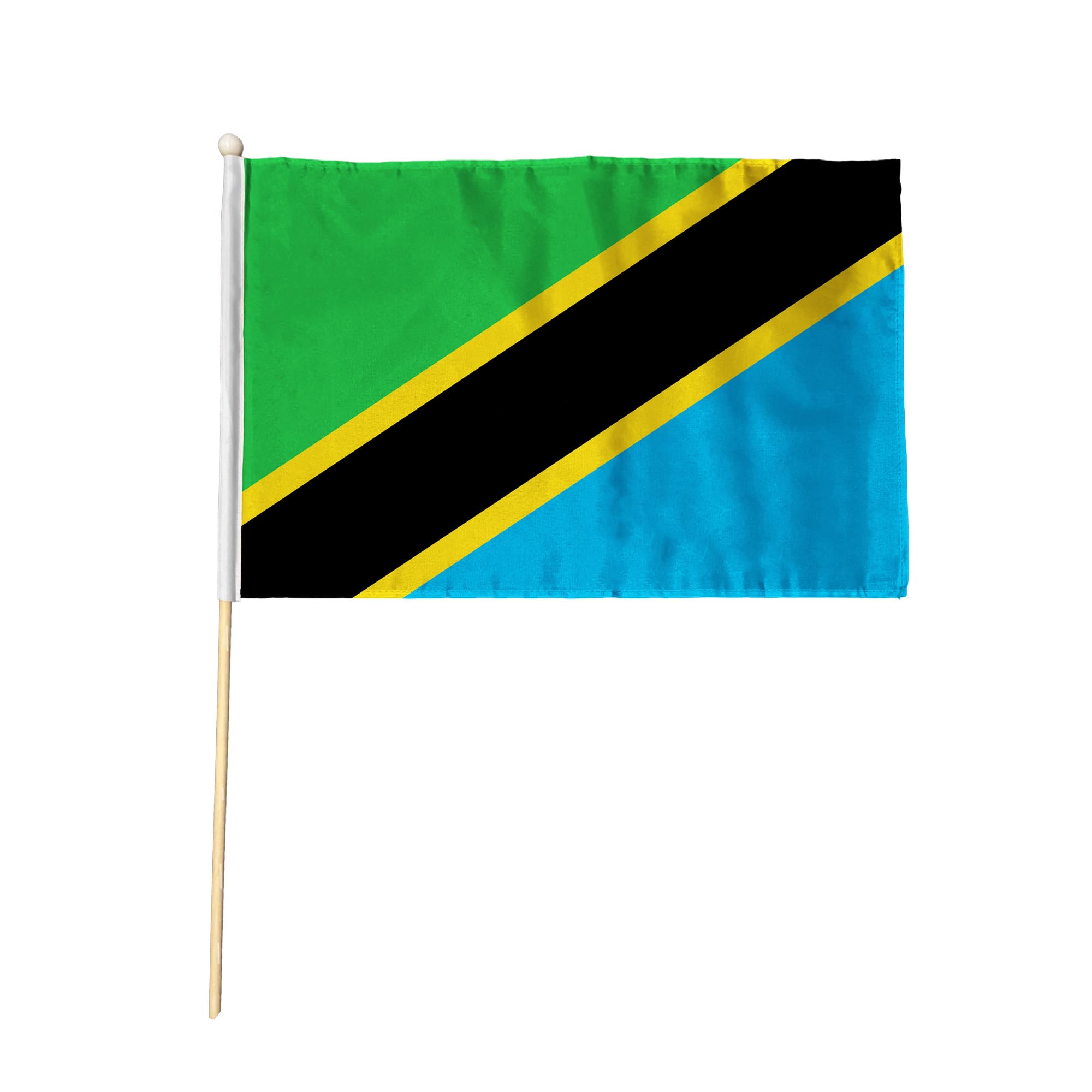 Flagtex Tanzania Pack of 6 Hand Waving Flag (9x6 Inch) - Premium Wooden Stick Hand Flag with Natural Wood Pole Tanzanian National Flag for Events Celebrations International Sports Festivals