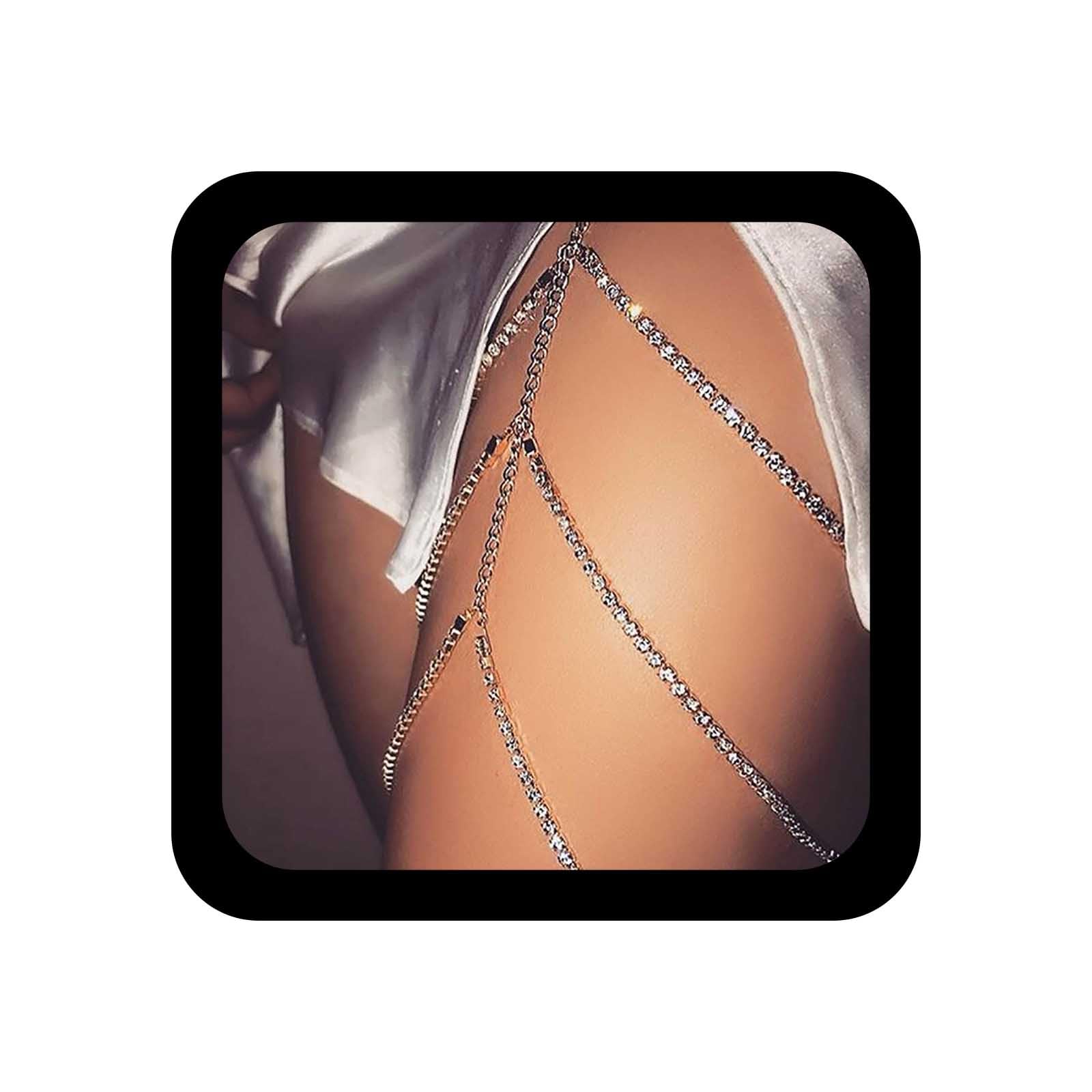Boho Thigh Chain Layered Crystal Thigh Chain Rhinestone Tassel Leg Chain Sexy Night Club CZ Body Chain Beach Bikini Crystal Leg Jewellery for Women and Girls (Gold)