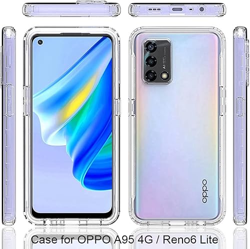 Miniatura 5 de CHP2365 Funda para teléfono para Oppo A95 4G, con protector de pantalla de vidrio templado, carcasa protectora de cuerpo completo transparente de
