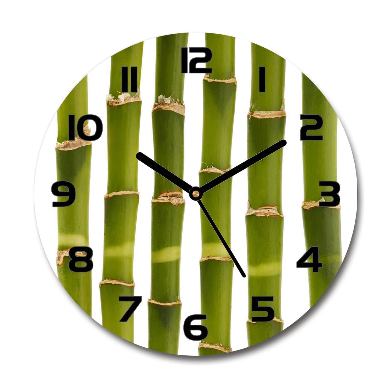 Tulup Glasuhr ⌀ 30cm - Schwarze Zeigern - Wanduhr Wandkunst Bild Gehärtetem Glas Uhr Echtglas Küche Wohnzimmer - Bambus
