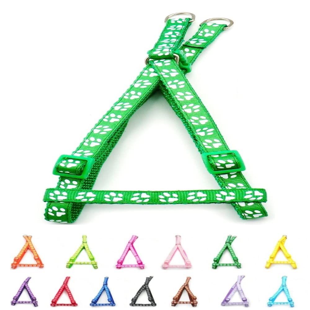 Small Dog Puppy Pet Cat Kitten Harness Pawprint Design Nylon Adjustable Chest Size 21-34cm Green โ image 1