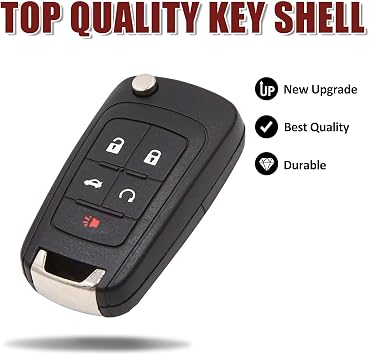 Key Fob Shell Case Replacement for Chevrolet Camaro 2010-2013, Cruze 2011-2013, Equinox 2010-2013, Malibu 2013, Sonic 2012-2013, Spark 2013, Volt 2011-2013, 5-Button Folding Housing Black