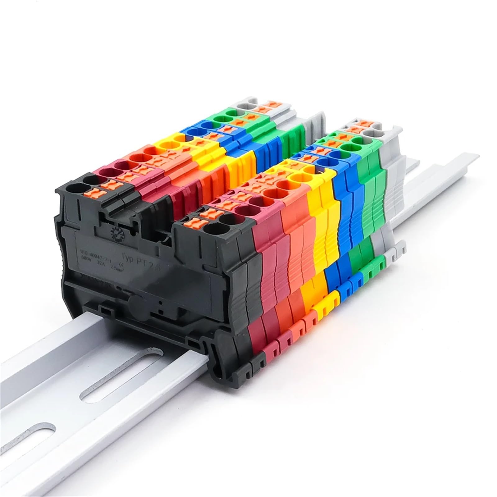 100Pcs DIN Rail Spring Terminal Block PT2.5 2.5mm² Push-in Quick Wiring with Spring Cage Compact Industrial Electrical Connector(PT-2.5-100PCS-GREEN)