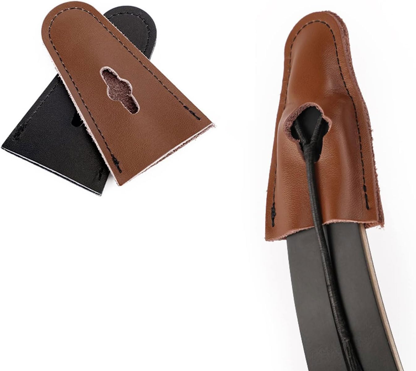 FUNTRESS Archery Recurve Bow Limb Protector Leather Guard Protector End Replacement Caps for Traditional Bow Longbow(1 Pair) (Black)
