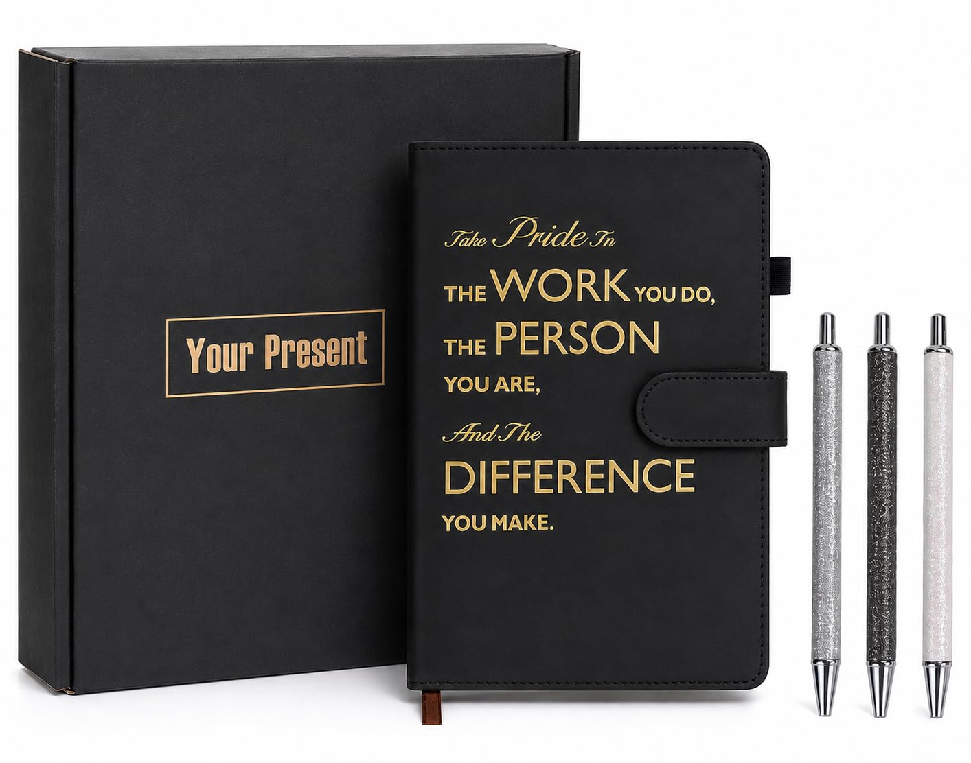 SIMDAO Inspirational Leather Notebook and Pen Set, A5 Journals with Gift Box, Business Style Office Gifts for Colleagues, Thank You Gifts Employee Appreciation Gift for Women Men Coworkers (Black)