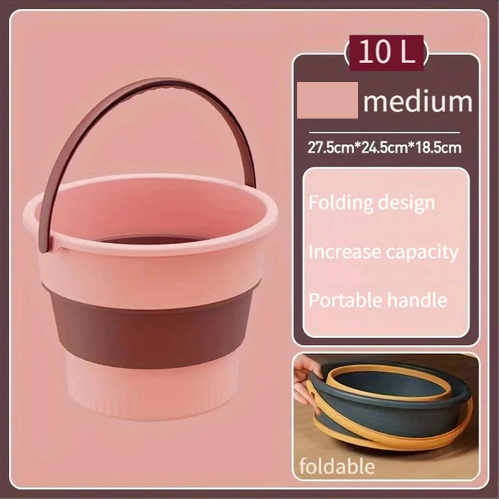 Cubo Plegable Multifuncional de 2 uds, Cubo Pesca portátil Grueso Gran Capacidad for Almacenamiento Agua al Aire Libre for Coche para Lavado Camping(Pink-10L)
