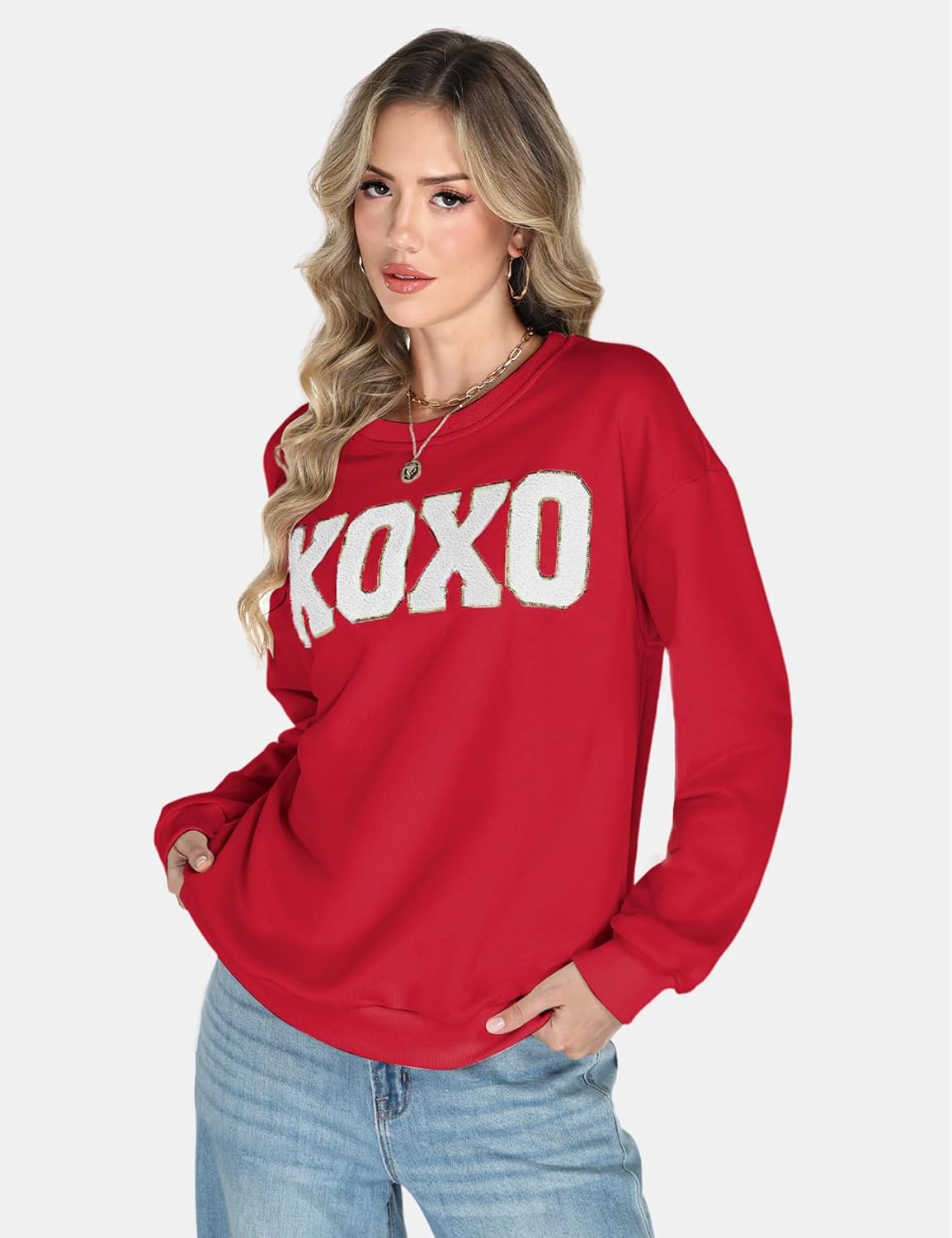 Gihuo Valentine Sweatshirts for Women Crewneck Pullover Sweater Tops Cute Long Sleeve - Image 6