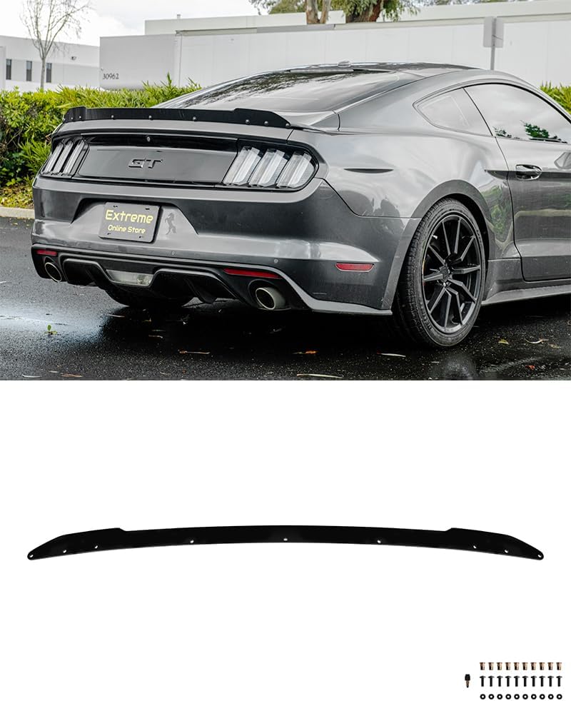 Replacement for 2015-2023 Ford Mustang Models with GT Factory Style Rear Spoiler | Performance Track Style Acrylic Plastic - Smoke Tinted Rear Trunk Lid Wickerbill Extension Gurney Flap Wing Spoiler