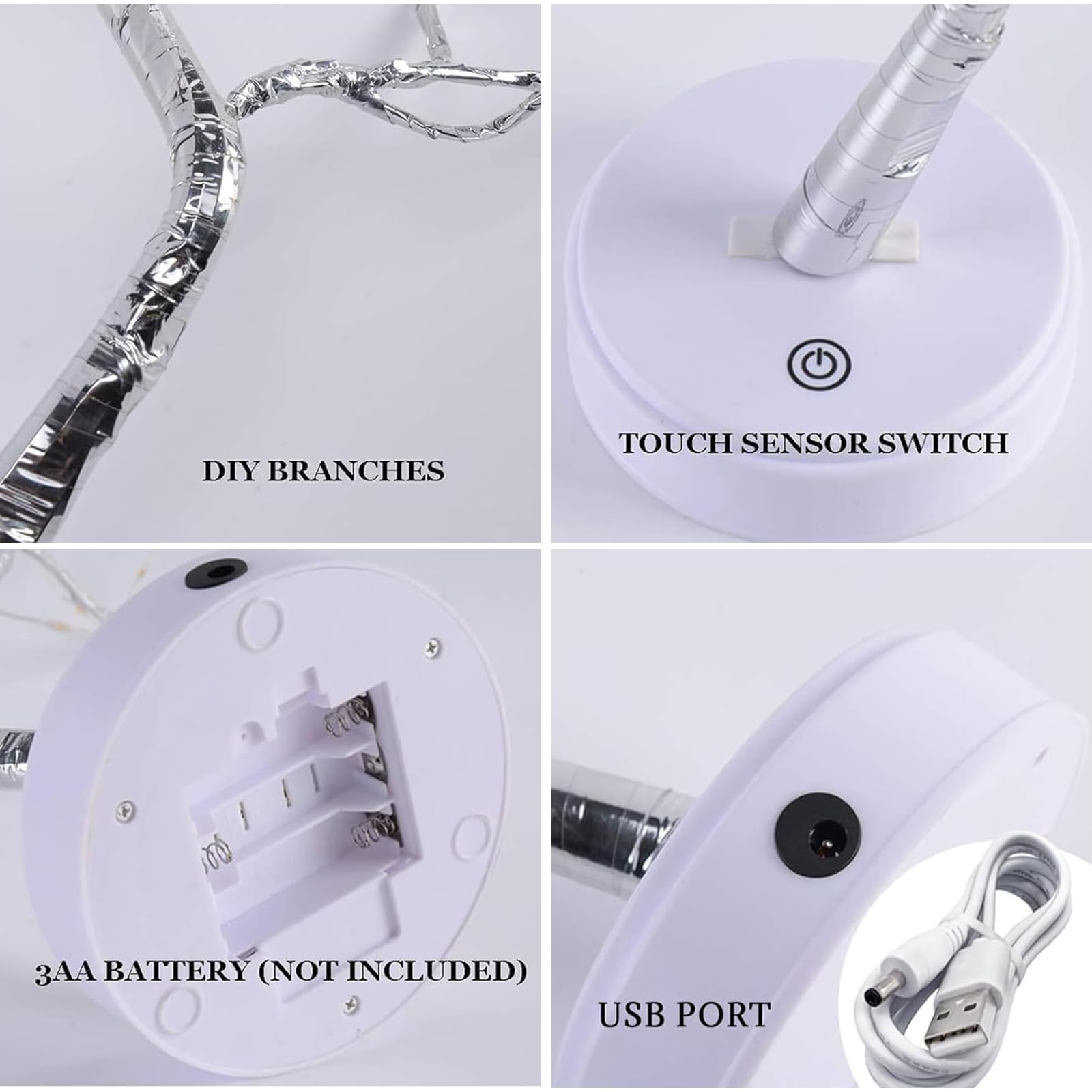 Arbre Lumineux LED, 108 LED Lumière d'arbre Intérieur, 8 Modes Variable, Lampe Arbre Lumineux Branches Réglables, pour la Décoration de Fête de Mariage, Alimentation par USB/Batterie