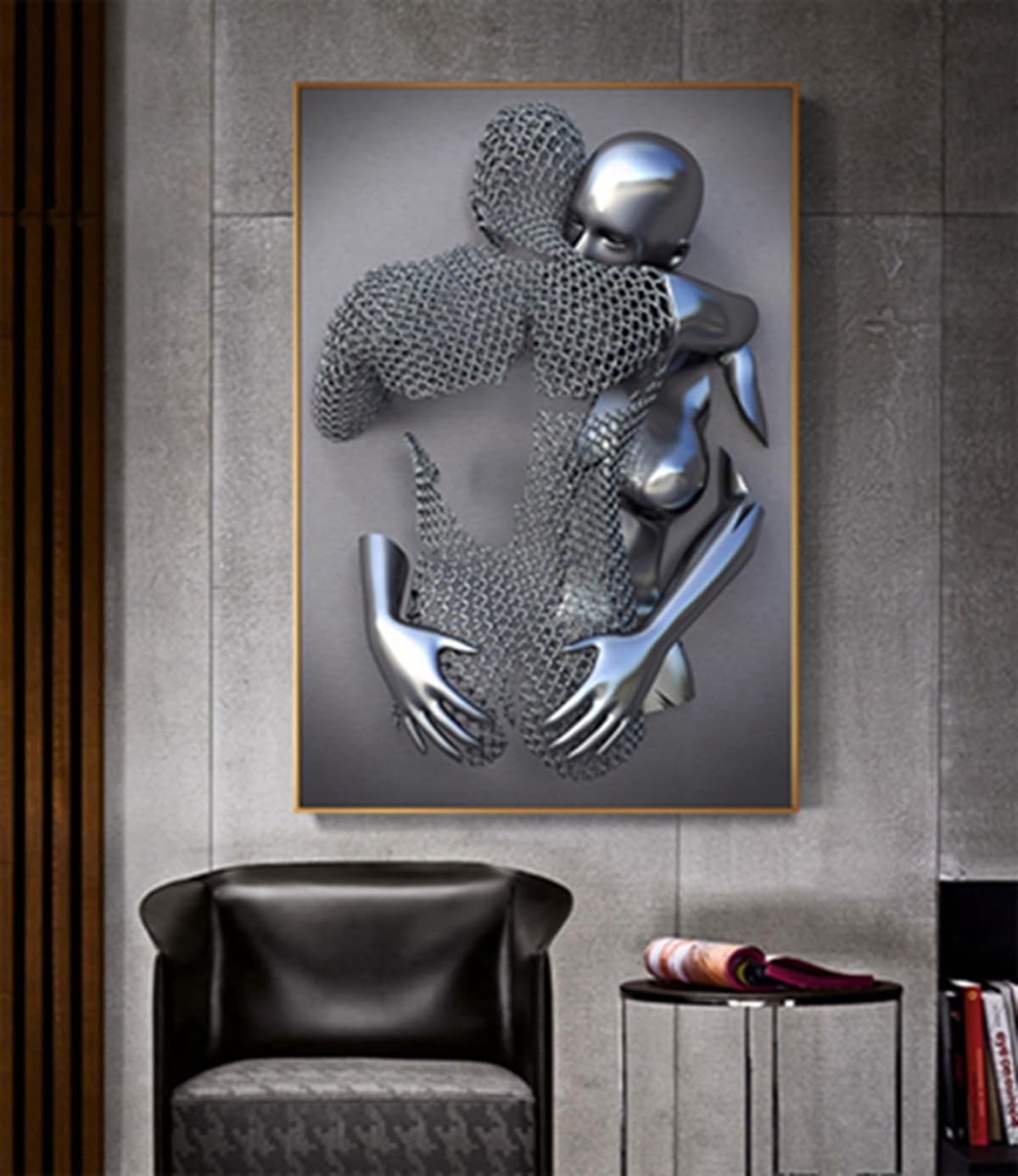 MKHFUW 3D Metal Figure Statue Art Canvas Painting Romantic Abstract Posters and Prints Lovers Sculpture Poster Love Heart Kiss Pictures - Image 2