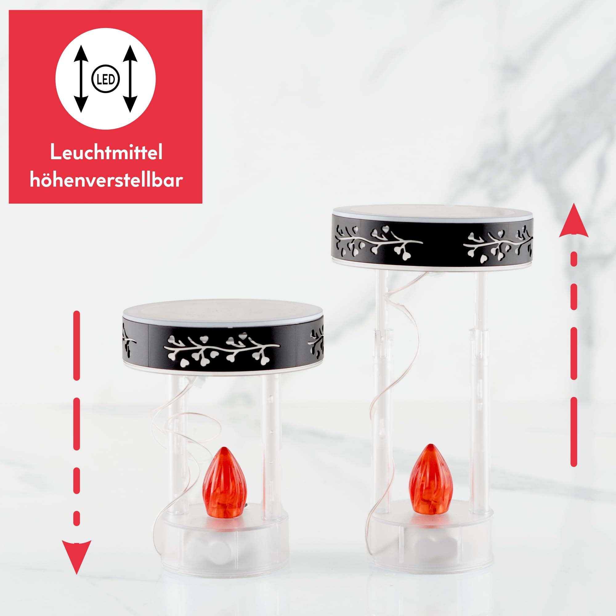 HOFER KERZEN LED Solar Grablicht aus Glas ROT 3 Jahre Leuchtdauer wetterfest Solar Grabkerze LED Friedhofskerze