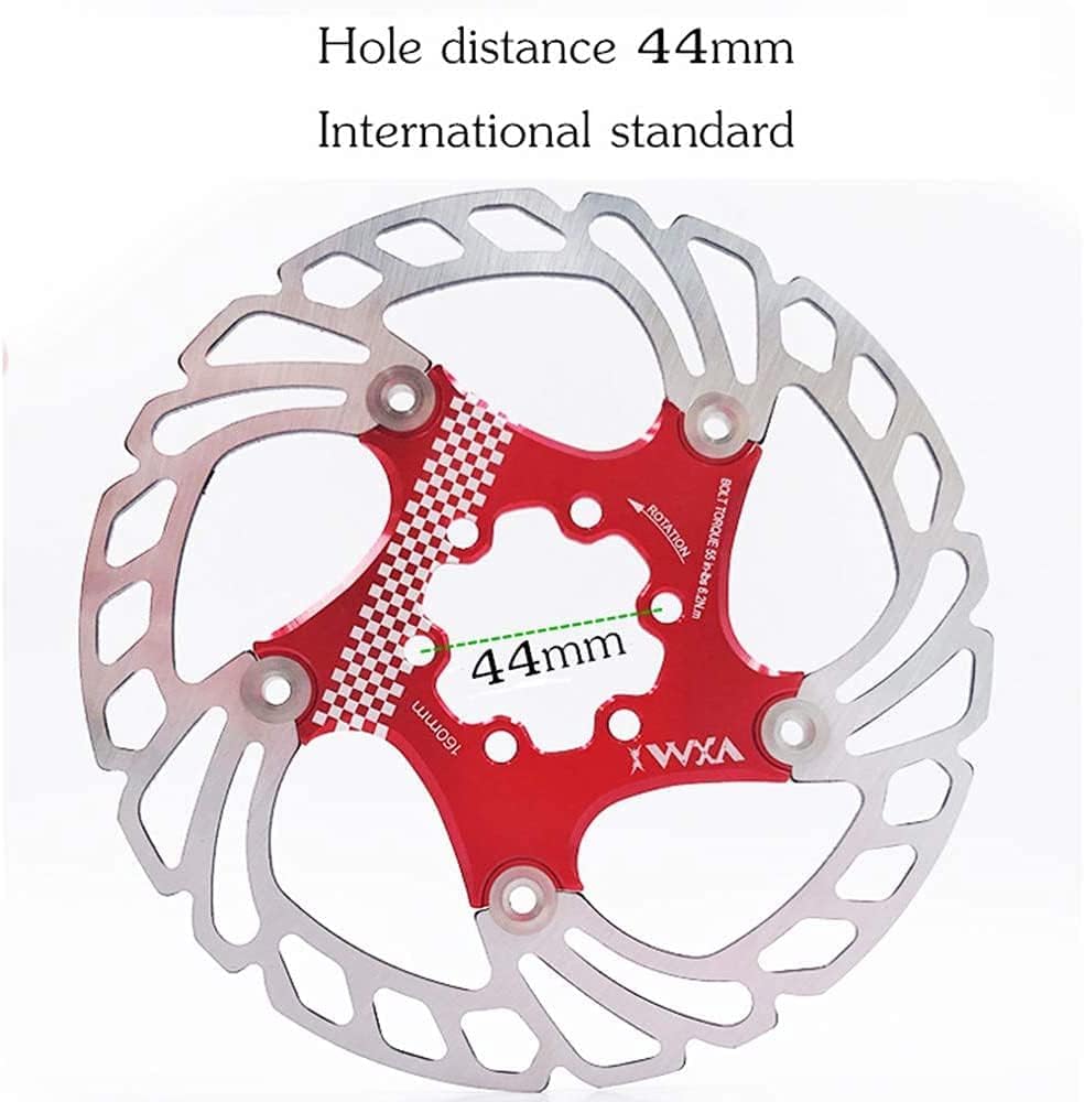 YBEKI Rotor de frein à disque de vélo 140 mm, 160 mm, 180 mm, 203 mm - Rotor de frein à disque avec 6 boulons pour vélo de route, VTT, BMX - Rotor de vélo en acier inoxydable (rouge, 160)