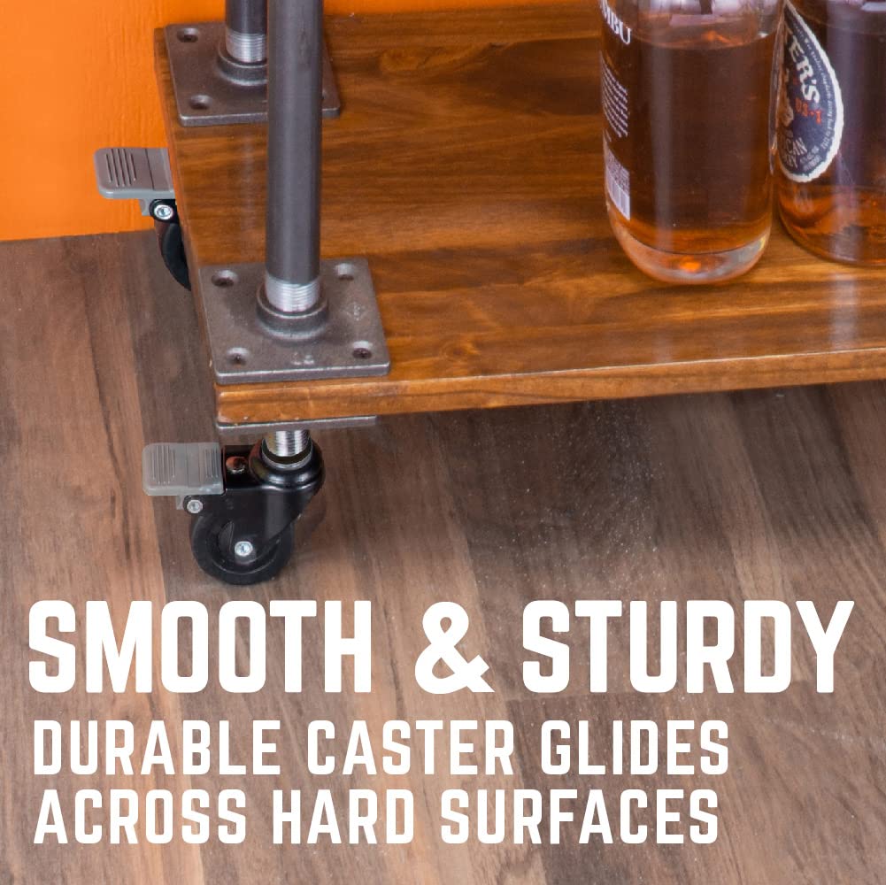 PIPE DECOR Swivel Caster Wheels for ½” Pipe (4-Pack), Casters for Pipe Legs with Locking Mechanism