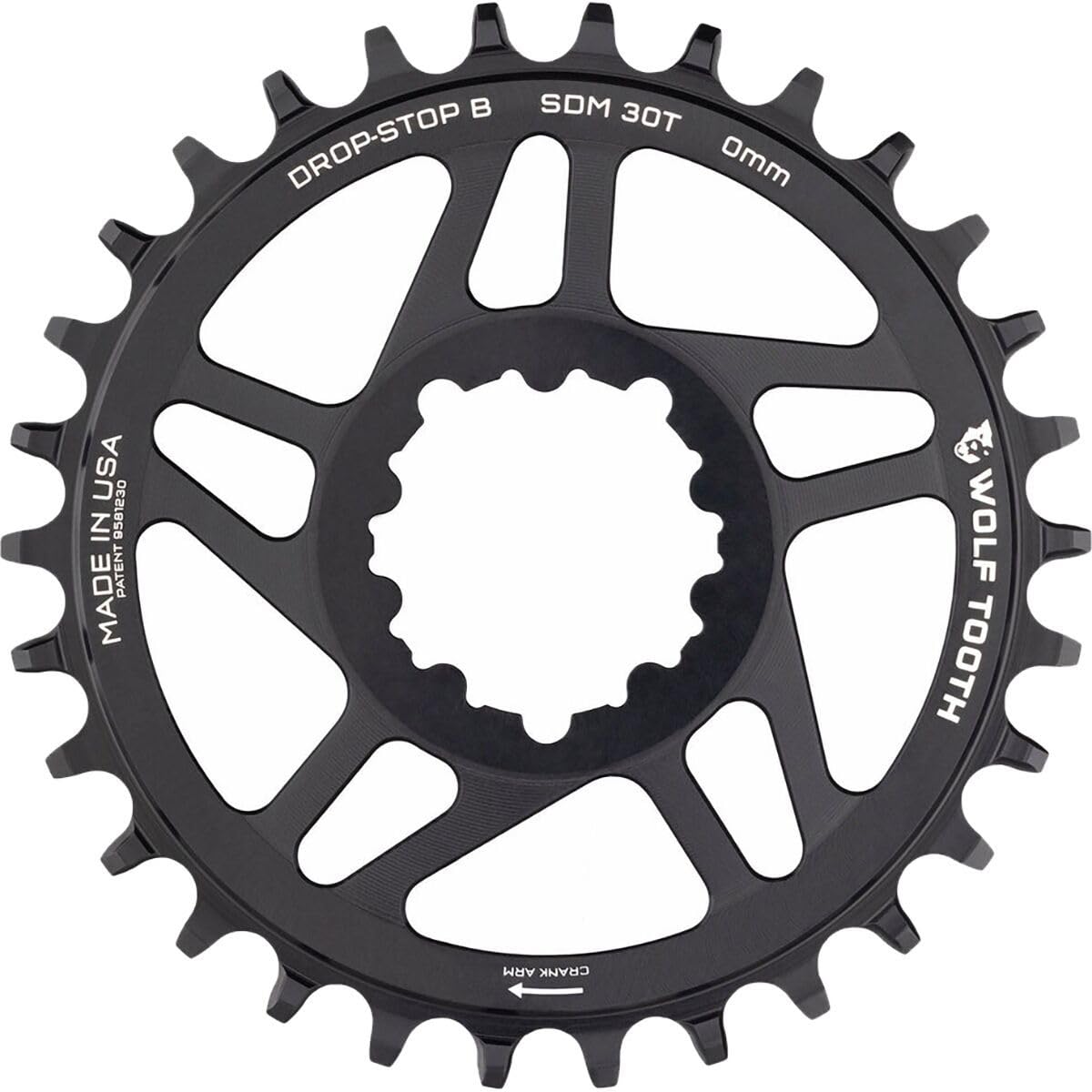 Wolf Tooth Components Drop Stop Sram Direct Mount Chainring Black/0Mm Offset, 30T