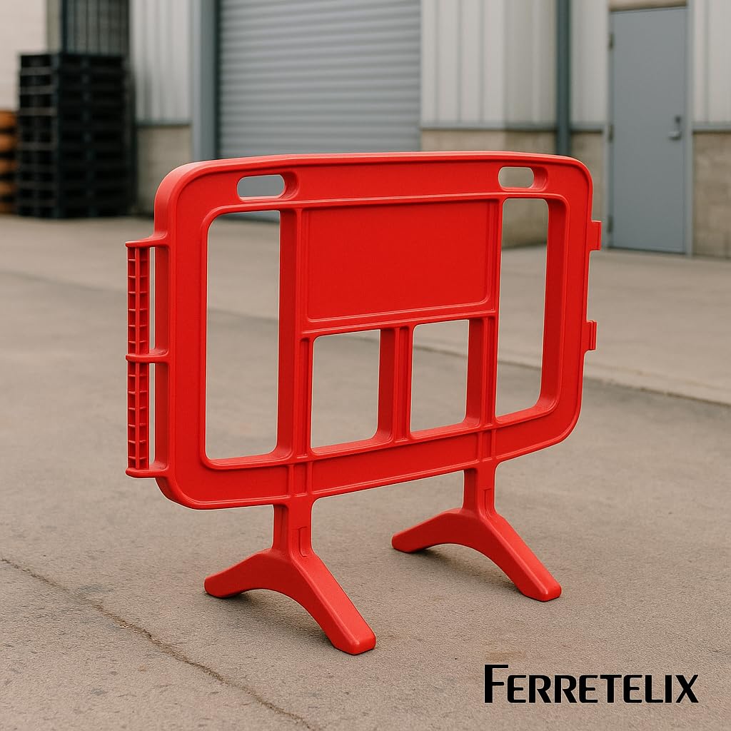 FERRETELIX® Valla plástico PVC roja 1,26 m (Kit de 3 unidades) con patas giratorias – Ligera y resistente para señalización temporal