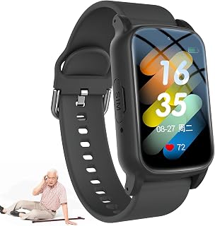 Detector de Caídas para Mayores, Reloj de Emergencia con GPS, Botón SOS, Llamadas de Video y Voz, Resistente al Agua IP67, Reloj para Personas Mayores,Negro
