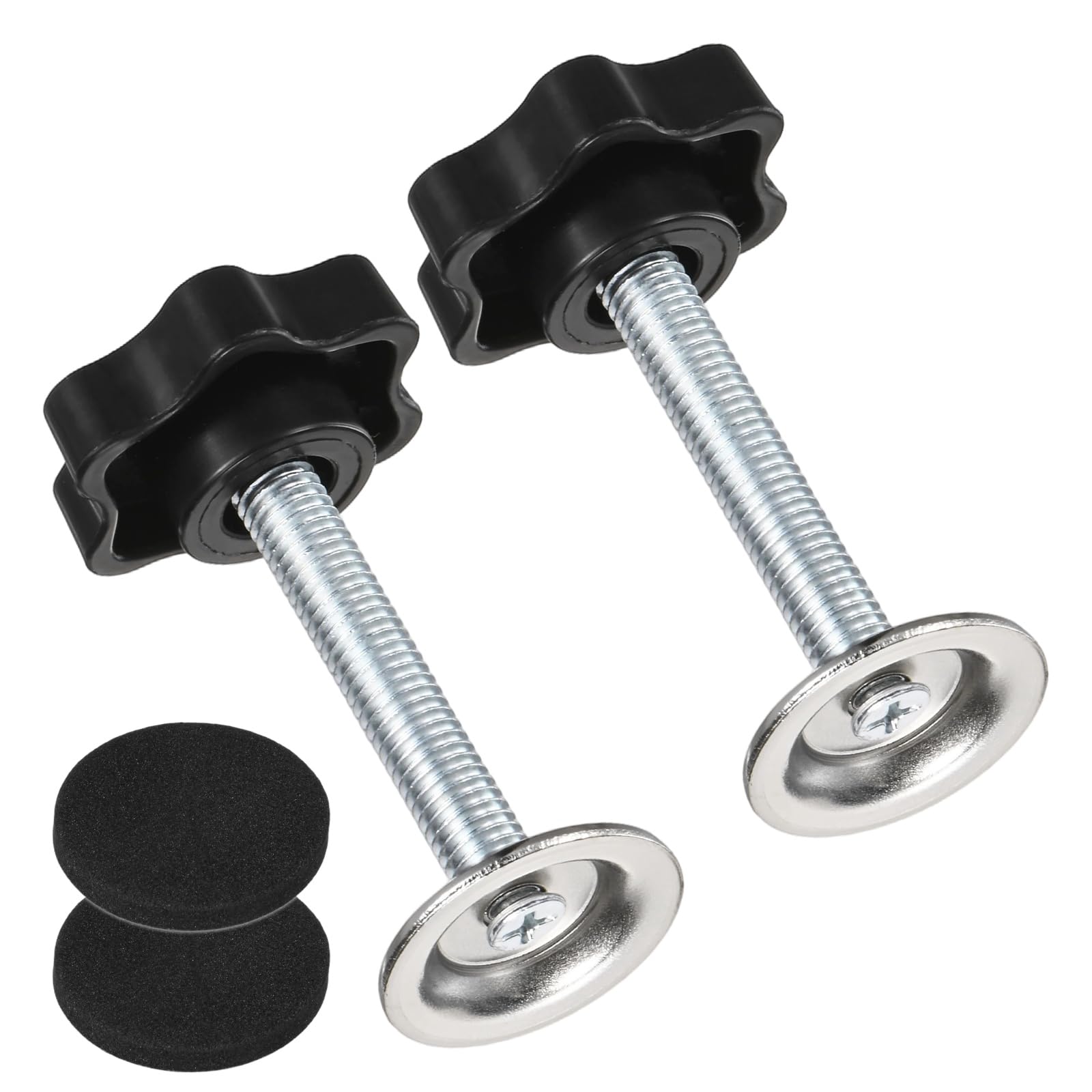 M METERXITY 2-Pack Star Handle Hand Screws, M8x45mm Carbon Steel Thread Star Clamping Knobs with Screws, Pressure Plate and Rubber Pad for Woodworking/Mechanical Equipment [Black]