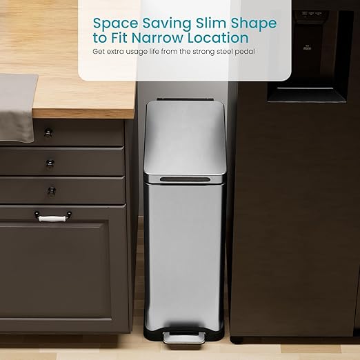 Home Zone Living - Caneca de basura slim 12 galones acero inoxidable plateado miniatura 2