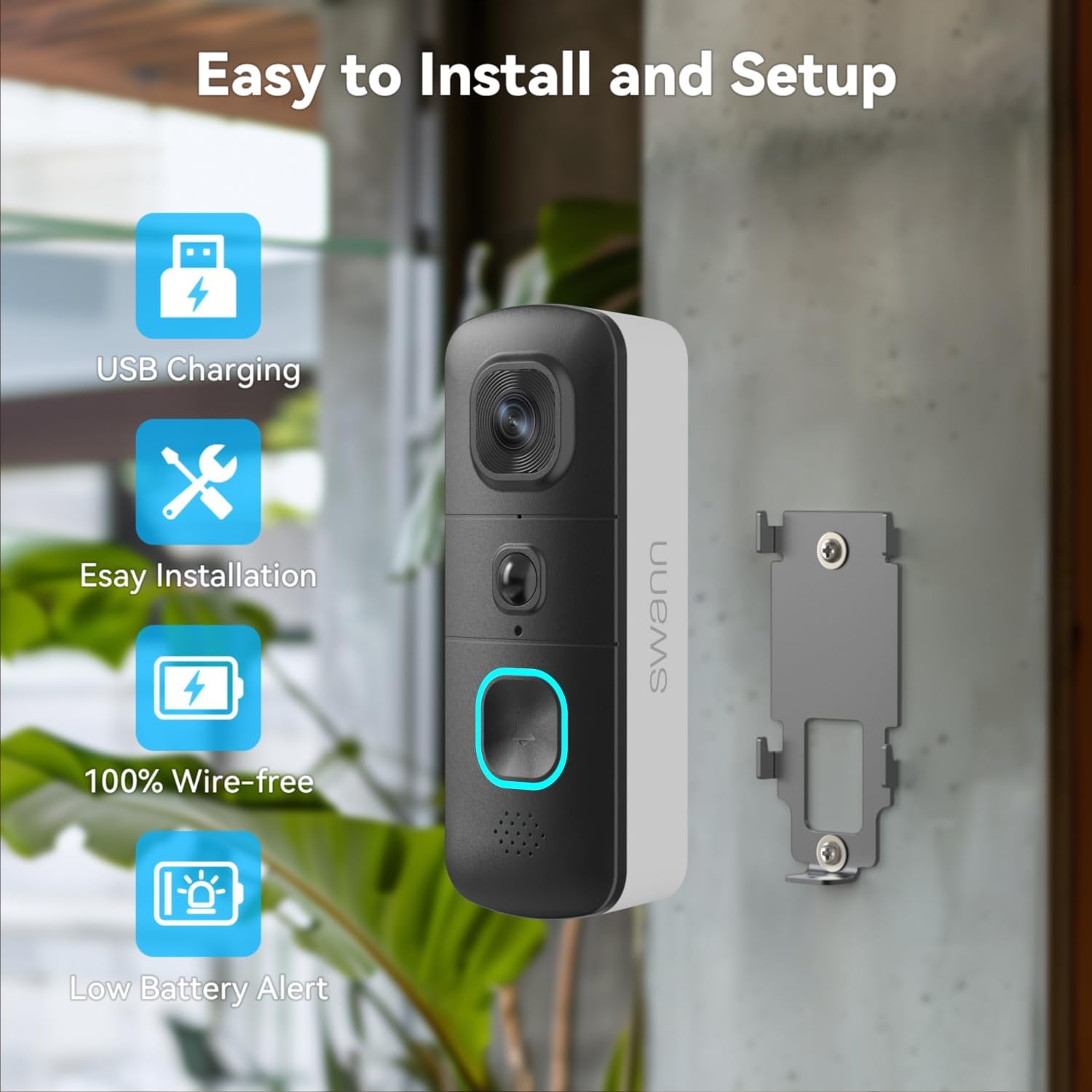 Swann EVO Wireless Video Doorbell -Wi-Fi Security Camera,Two-Way Audio,Motion Detection,Night Vision,Cloud Storage -Compact & Versatile Home Surveillance Solution for Indoor & Outdoor Use 6 61MCrtRoGPL. AC SL1500