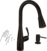 Vista 1 de Moen Essie Mediterranean Bronze MotionSense Wave One-Handle Touchless Kitchen Faucet with Pulldown Sprayer and Soap Dispenser, 87014EWBRB