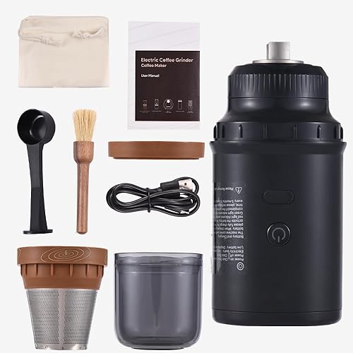 Miniatura 6 de Molinillo de café eléctrico con filtro de café, cafetera ajustable de 25 engranajes de 24 W con cepillo de limpieza para expreso, prensa francesa,